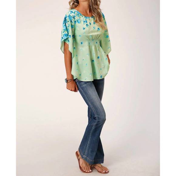 NEW STETSON summer floral border print top in green - Picture 3 of 3